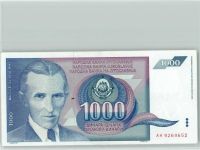 Jugoslawische 1000 Dinar Banknote Bank