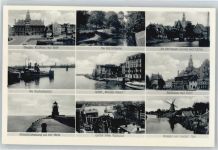 26721 W2970 Emden , Ostfriesland - Rathaus, wasserturm, Hotel Weißes Haus, Außenhafen, Mühle, Hafen