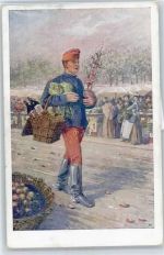 Gemüseeinkäufer im Krieg Gastronomie Künstlerkarte