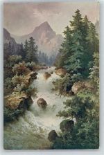 Wasserfall in den Bergen Künstler sign.