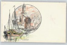 56626 W5470 Andernach - Künstlerkarte, Runder Turm, Schiff