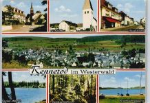 56477 W5439 Rennerod , Westerw - Gesamtansicht, Weiher, Krombachtalsperre, hauptstraße, Kirche