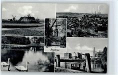 25524 W2210 Itzehoe - Bauernhof, Schwäne, Kirche, Klosterhof, Gesamtansicht, Zementfabrik