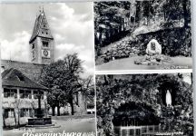 87634 W8953 Obergünzburg - St. Martinskirche, Gutbrod-Denkmal, Lourdesgrotte
