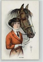 Frau und Pferd, sign. C.W.F.A., 203/3, Her Sport Pferd Künstlerkarte