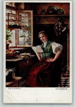 Ein Liebesbrief Frau Tracht Küche Auerhahn sign Carl Kricheldorf Liebesbrief