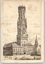Bruges Brügge KEINE AK Radierung Turm Belfried