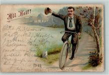 Alle Heil, Litho Fahrrad 1897 Gebrauchsspuren
