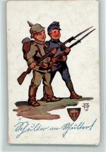Schulter an Schulter - Zweibund - Schulvrein 742 AK Kinder in Uniform 1916 Gebrauchsspuren