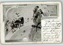 Jugendstil Jul sign. Künstlekarte Sage Gebrauchsspuren
