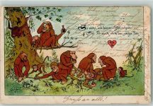 Spruch Lithographie Affe 1898 Gebrauchsspuren