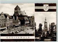 17489 O2200 Greifswald , Hansestadt - Rückseite mit Abschürfungen bzw Kleberesten