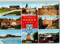 49733 W4472 Haren Ems - Rückseite mit Abschürfungen bzw Kleberesten Haus Landegge Schloss Dankern Mersmühle Hafen Rathaus