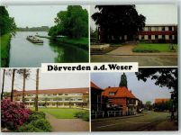 27313 W2817 Dörverden - Rückseite mit Abschürfungen bzw Kleberesten Frachter auf der weser