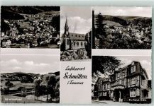 61389 W6384 Schmitten , Taunus - Kurhaus Ochs Schwimmbad Kirche Rückseite mit Abschürfungen bzw Kleberesten
