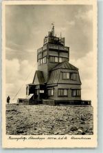 Schneekoppe 1938 Foto AK Schneekoppe Observatoium Sternwarte Riesengebirge