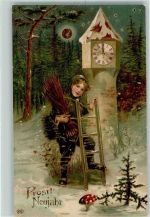 Verlag EAS Turmuhr Mondschein AK Schornsteinfeger 1907 Prägedruck