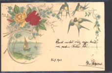 Prägedruck Rosen AK Schwalbe AK mit Stoff