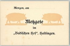 79576 W7858 Haltingen Werbe AK Badischer Hof Metzgete Schweine