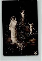 Serie 344-3 Jugendstil - Frau mit Tüll und kleine Kinder AK NPG Fotomontage AK