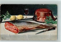 Ströfer Serie 470 - Stilleben - Fisch, Messer, Messingsieb AK Schönian, A.