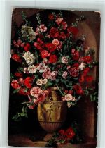 Sign Schachinger - Blumenvase mit Malven AK Münchner Kunst
