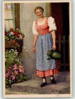 Indanthrenfarbiges Dirndl sign. Indanthren Künstlerkarte