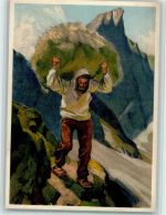 Gemälde von Hodel - Wildheuer am Pilatus - Spendenkarte Gebirgshilfe-Fond , gute Erhaltung AK Landwirtschaft Künstlerkarte