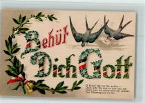 Serie 33 Behüt dich Gott in Blüten, Schwalben - Zweierbund Schleifen, Spruch AK Gute Erhaltung Schwarz-Weiß-Rot Prägedruck
