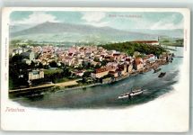Decin Tetschen-Bodenbach Lithographie Blick vom Spitzhüttel Seitenraddampfer