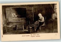 sign. Jozef Israels , De zieke man. Epoux malade Spitze (Klöppeln) 1905 Künstlerkarte