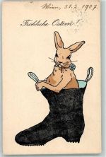 4559-4 Has evermenschlicht sitzt in einem Schuh Ostern BKW 1907 Gebrauchsspuren