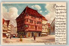 74821 W6950 Mosbach , Baden 1904 Lithographie Palm'sches Haus sign. Mutter Bahnpoststempel Zg. 35