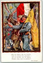 Zweibund Verbrüderung zwischen deutschem und österreichischem Soldaten Gedicht von Rosegger Nr. 1035 Patriotik WK I M. Munk Wien Künstlerkarte