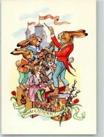 W8500 Nürnberg Ostern Hasen Kapelle vermenschlicht Lebkuchenfabrik Otto Schmidt Lebkuchen Künstlerkarte