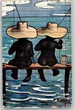 Angeln Fishing Serie Happy little Coons Tucks Post Card Schwarzafrikaner Gebrauchsspuren