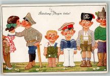 Soldatenliebe Küsse Abteilung: Augen links Kinderspiele WK I Kinder in Uniform 1917 Künstlerkarte