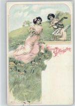 Engel mit Fortuna - Litho 1908 AK Pfingsten Prägedruck