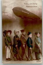 Zeppelin Alsace Victory and Liberty Kinder versch. Länder in Uniform Propaganda WK I Gebrauchsspuren