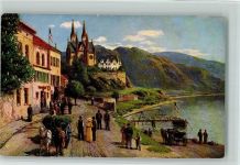 W5480 Remagen Ortsansicht Pferdekutschen Ort durch handschriftl. Schwarz-Weiß-Rot Künstlerkarte