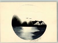 Häuser am Weiher signiert Handgemacht 1928