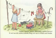 Kinder Puppenwagen Katze 1965 AK Waschfrau