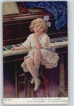 Klavier Mädchen mit Schleife im Haar - Verlag NPG 286 - 1936 AK Fisher, B. Künstlerkarte
