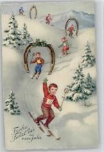 Neujahr - Kinder fahren Ski - 1939 AK Hufeisen