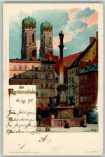 W8000 München Mariensäule 1898 Velten AK Kley, H. Künstlerkarte