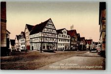 W3590 Bad Wildungen Marktplatz mit Lindenstraße und Wegaer Straße Fachwerkhaus Löwen-Apotheke Apotheke