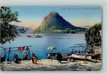 Lugano Lago di Lugano e Monte S. Salvatore Dampfschiff Boote Waschfrau
