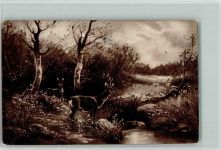 Rehe und Junghirsch am Bach 1916 AK Jagdtier Künstlerkarte