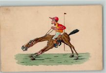 Humor - jJckey mit seinem Pferd 1909 Handgemalt Hindernisreiten