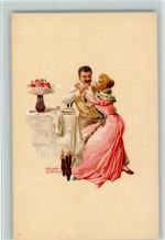 sign Geiger - Wein trinken - Liebespaar 1898 AK Mode Künstlerkarte